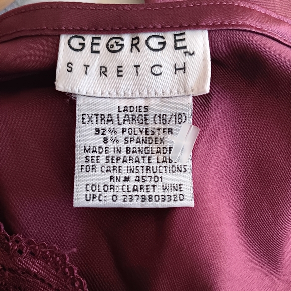 VTG George Claret Wine Burgundy Satin Lace Trim Cami Tank Pleated XL - Picture 6 of 6